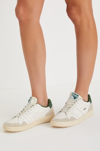 Eagle Off White and Evergreen Color Block Suede Leather Sneakers