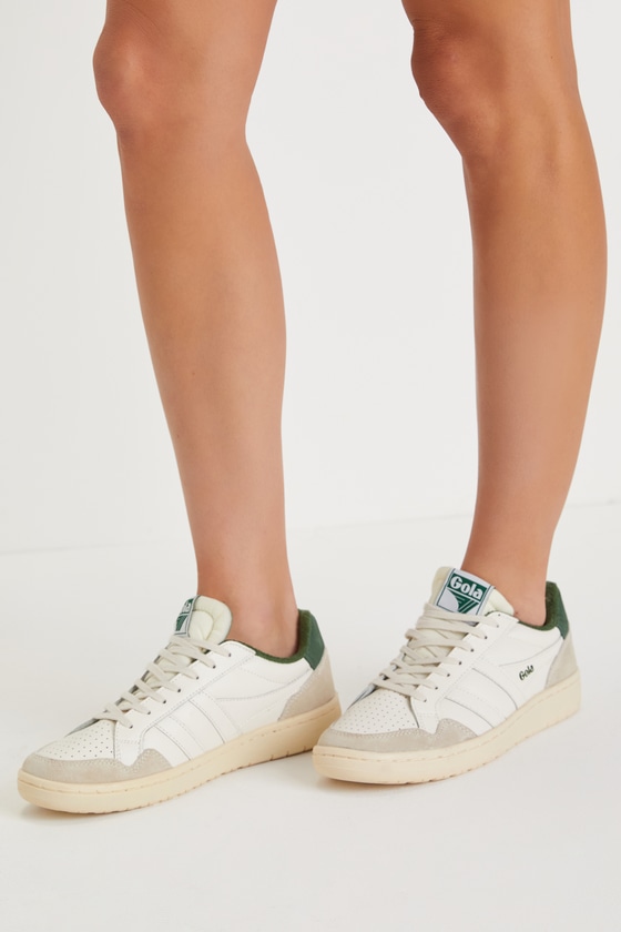 Eagle Off White and Evergreen Color Block Suede Leather Sneakers 3