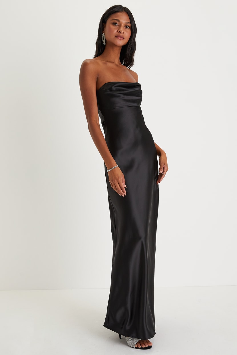 white christmas dresses Black Lace Cut-out Long Silk Slip Dress main image 0