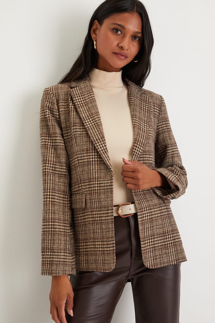 Brown Plaid Blazer - Brown Blazer - Tweed Blazer - Women’s Blazer