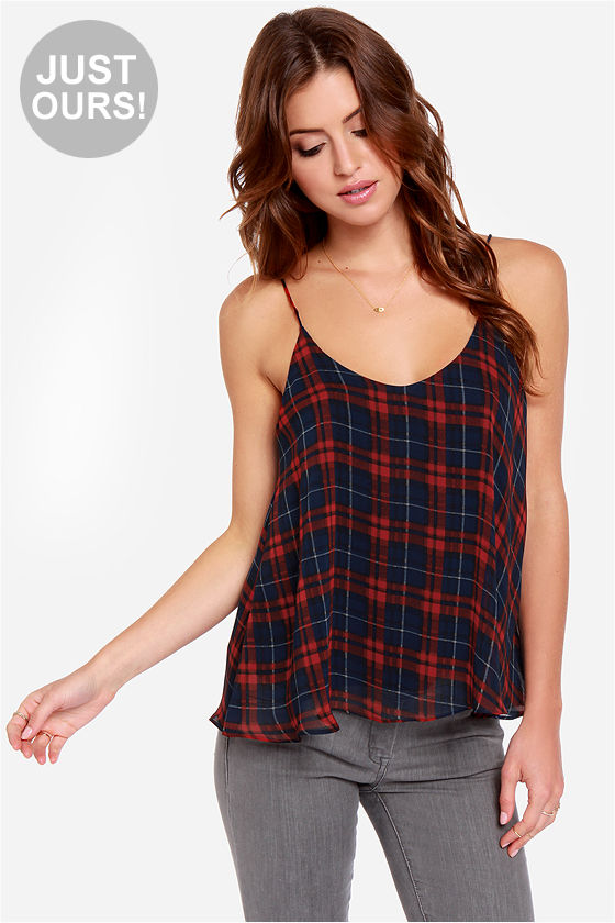 Tank Top Plaid Top Navy Blue Tank Top 41.00 Lulus