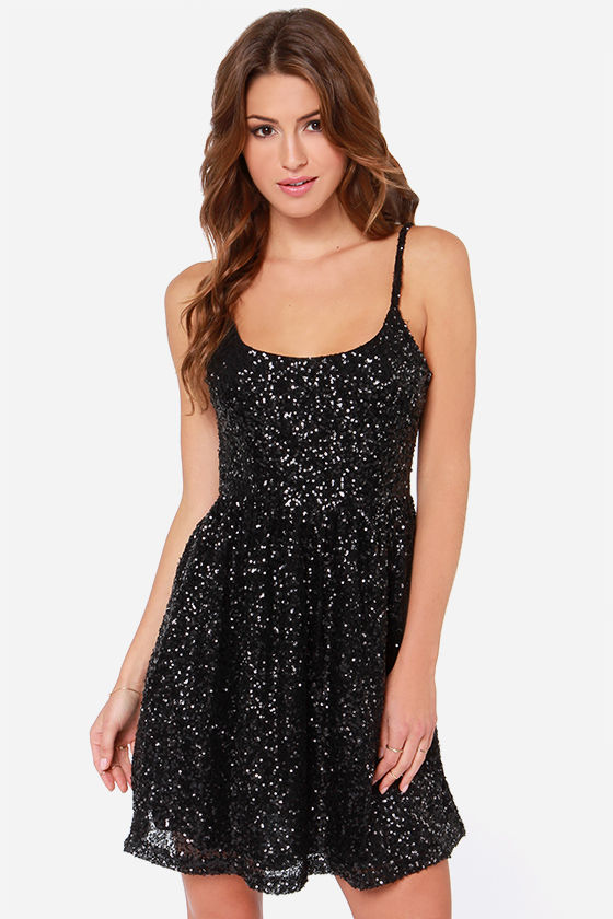 Pretty Black Dress - Sequin Dress 
