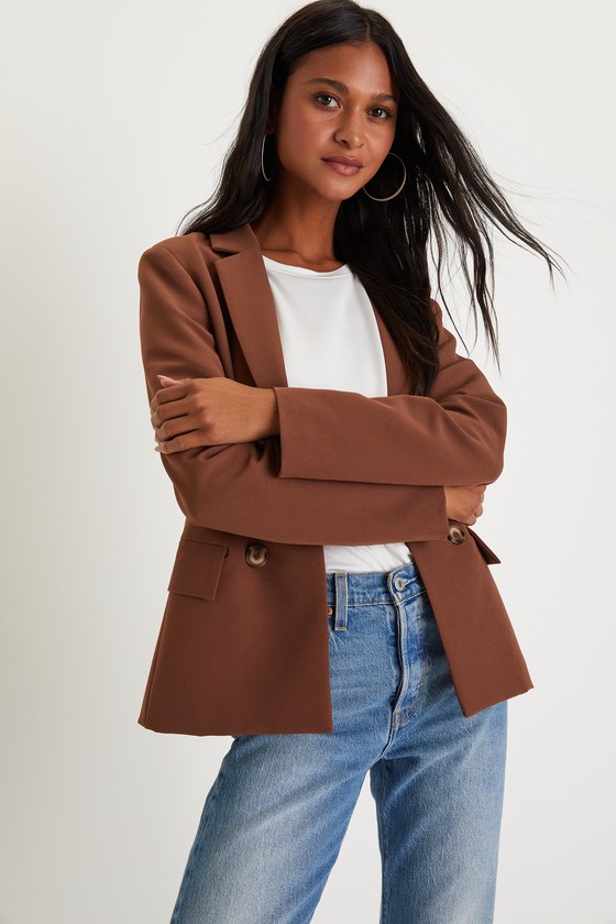Lulus Officially Fashionable Brown Open Front Blazer