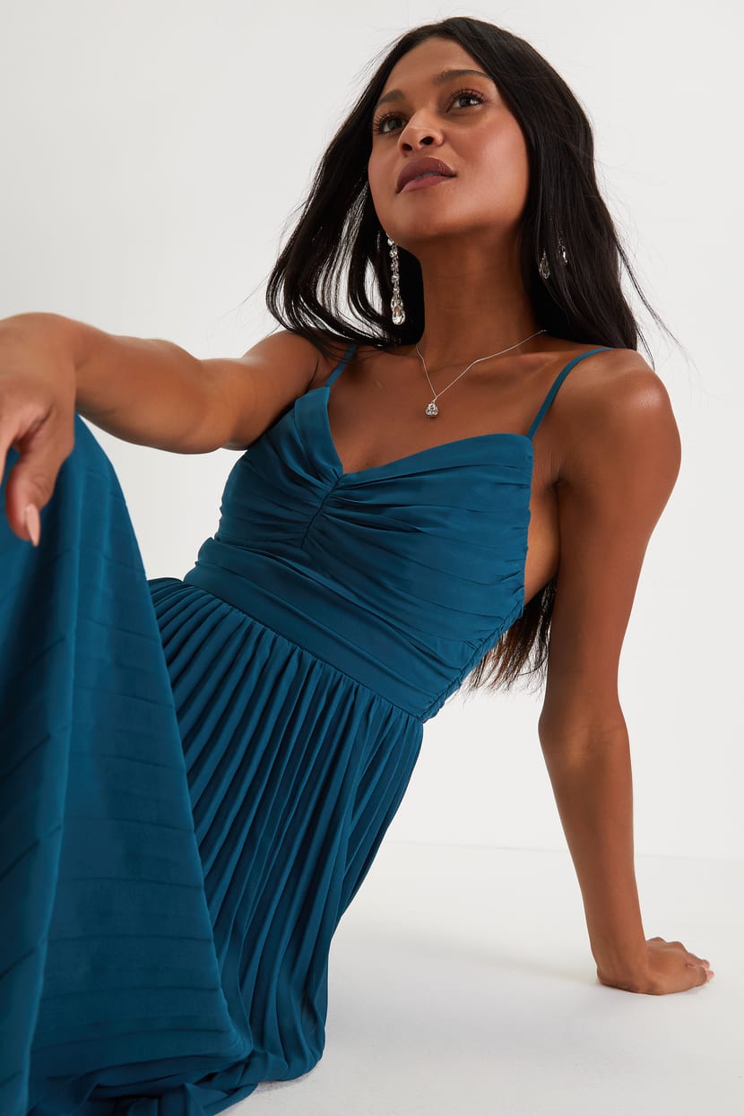 Teal Blue Maxi Dress - Pleated Maxi Dress - A-line Maxi Dress - Lulus