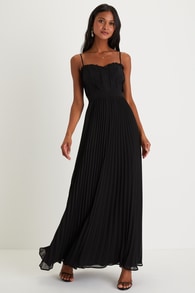 Precious Charm Black Pleated Sleeveless Maxi Dress