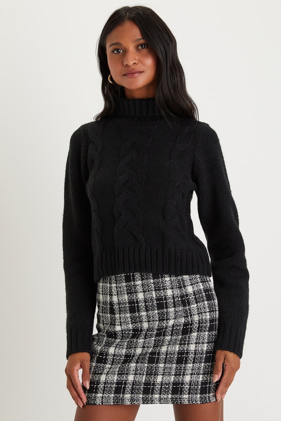 Lulus Snuggly Touch Black Cable Knit Turtleneck Sweater