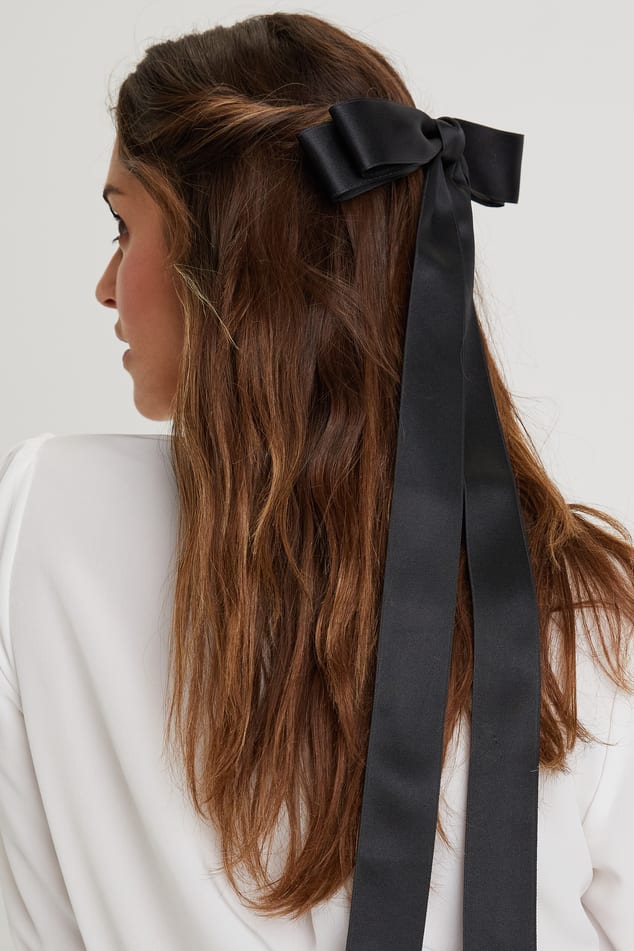 Black Hair Bow - Long Hair Ribbon - Long Ribbon Bow Clip - Ribbon - Lulus