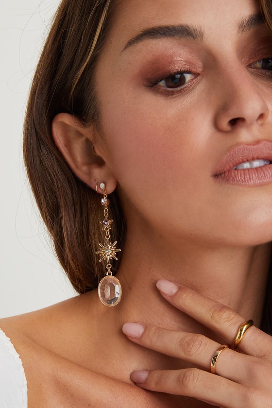 Celestial Sophistication Gold Rhinestone Star Statement Earrings 1