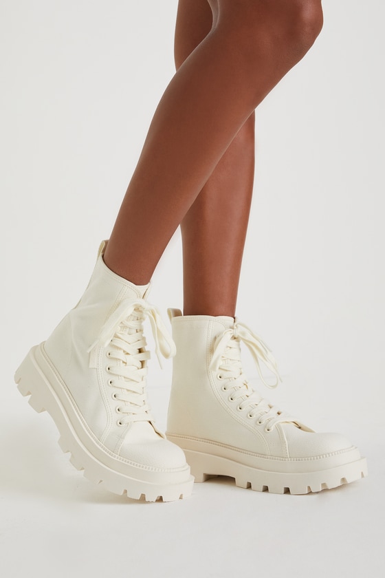 Superga 3051 Alpina Apex Total Beige Natural Lug Sole Ankle High Heel Boots In White