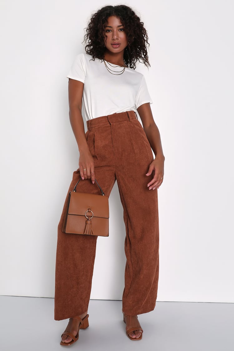 Darling Destiny Rust Orange Corduroy High Waisted Wide-Leg Pants