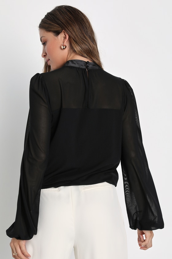 Black Mesh Top - Long Sleeve Mesh Top - Black Bubble-Hem Top - Lulus