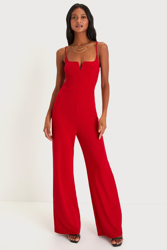 Lulus Cheers To Chic Red Sleeveless Wide-leg Jumpsuit
