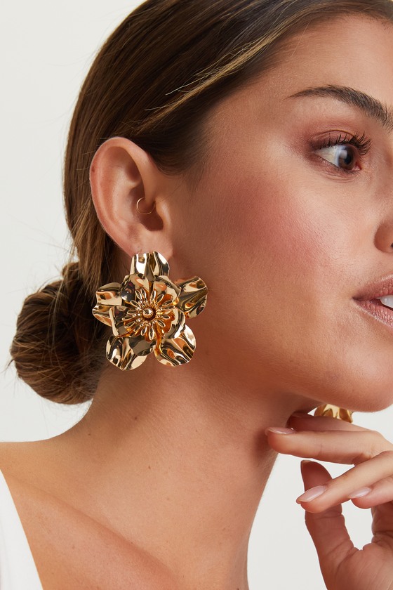 Gold Statement Earrings Statement Earrings Flower Earrings Lulus