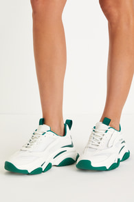 Possession White and Green Color Block Chunky Sneakers