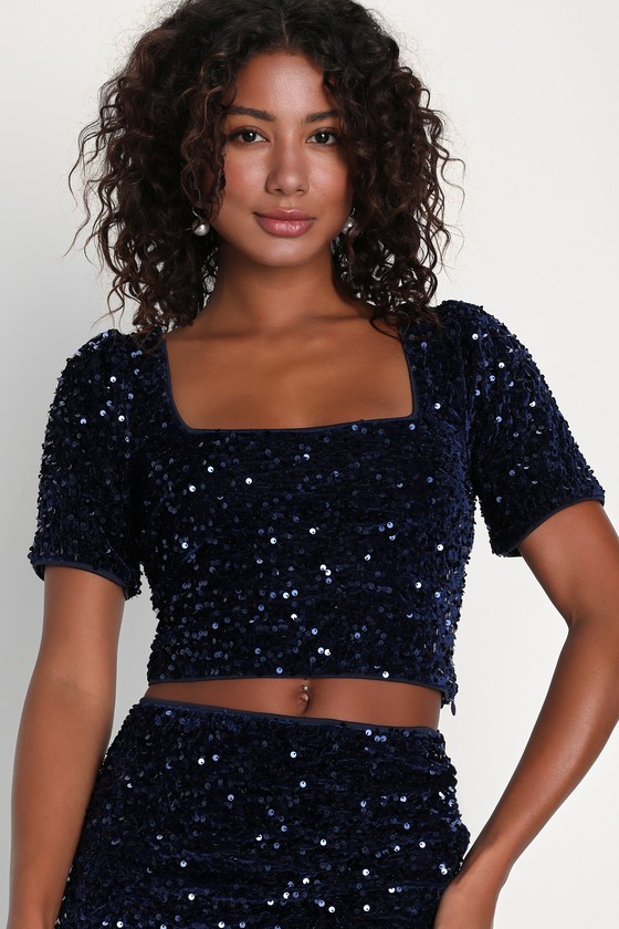 Navy 2PC Dress - Navy Sequin Mini Dress - Navy Velvet Mini Dress - Lulus