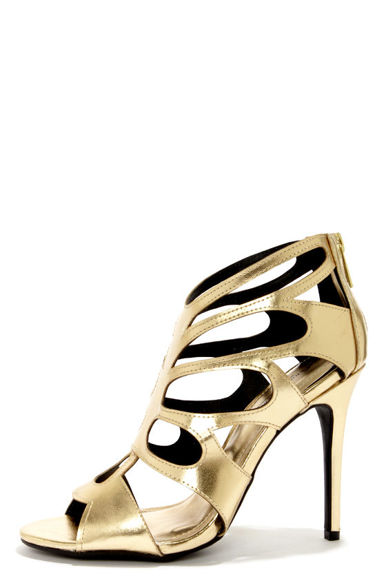 peep toe gold shoes