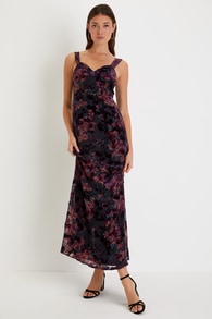 Blissful Radiance Black Floral Burnout Velvet Cutout Maxi Dress