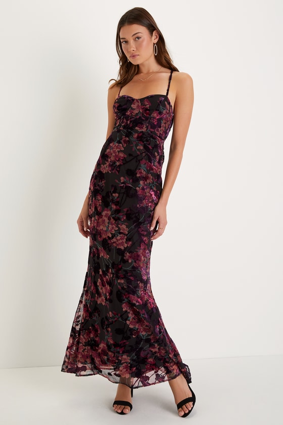 Black Floral Velvet Dress - Mermaid Maxi Dress - Backless Dress - Lulus