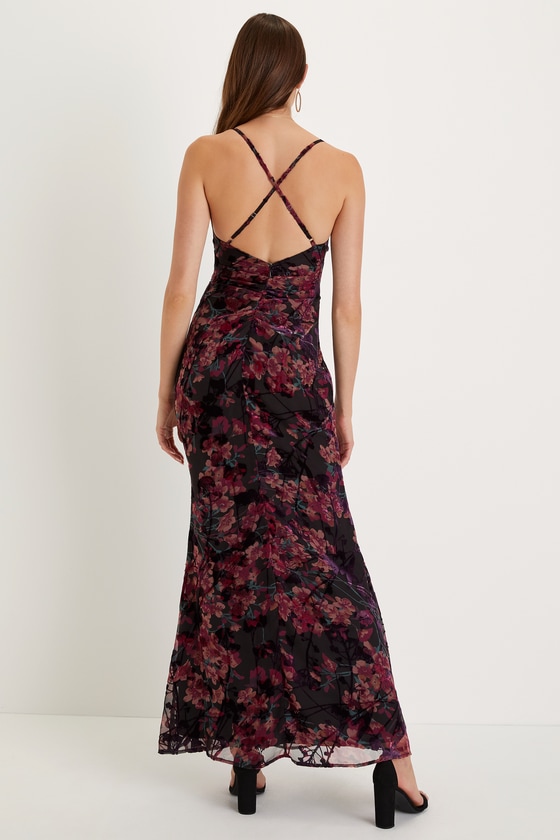 Black Floral Velvet Dress - Mermaid Maxi Dress - Backless Dress - Lulus