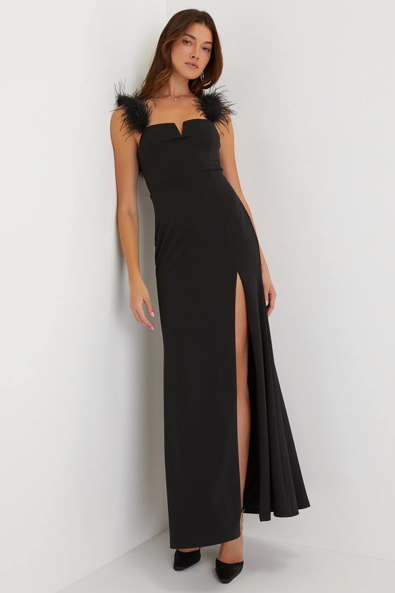 Women Sky Blue Feather Strap Sleeveless Evening Dress cc596