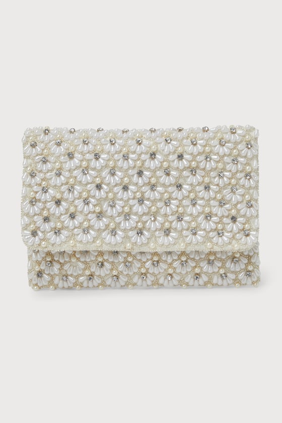 Lulus Glamorous Radiance Ivory Pearl Rhinestone Clutch