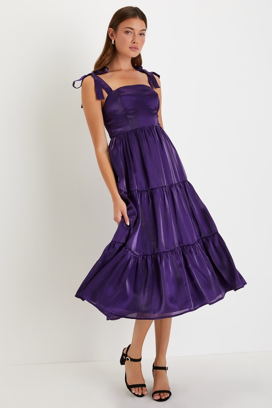 Lulus Desirable Darling Shiny Purple Organza Tie-strap Midi Dress