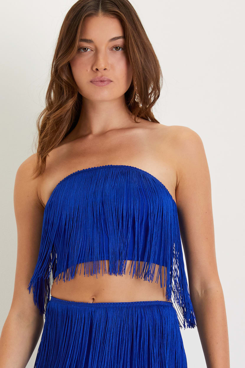 princess polly baby blue dress Royal Blue Two-Piece Dress - Blue Fringe Dress - 2PC Fringe Dress