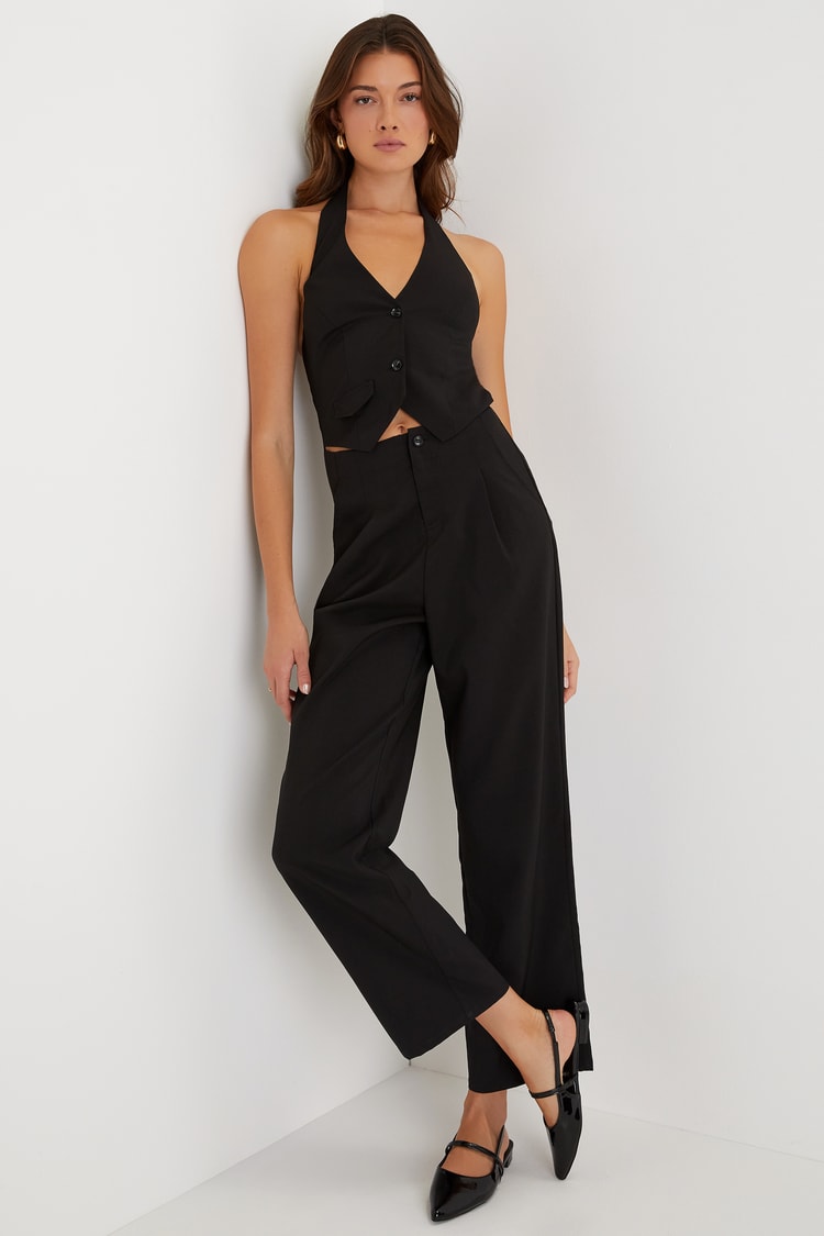 Black Sleeveless Jumpsuit - Vest Jumpsuit - Vest Set Jumpsuit - Lulus