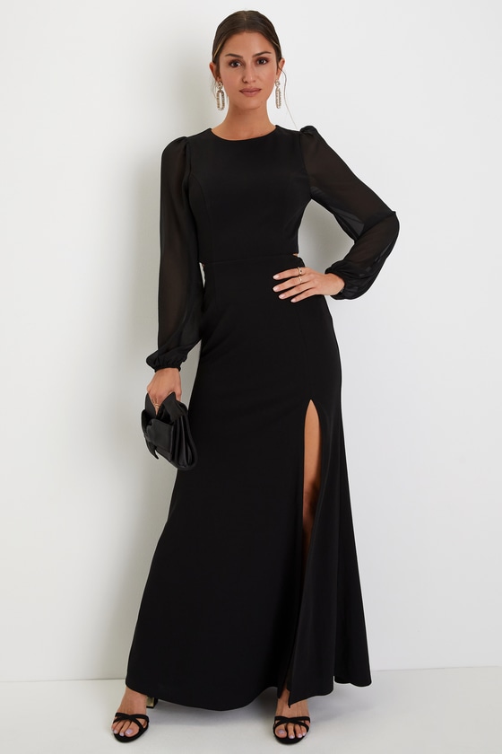 Lulus Garden Bliss Black Cutout Long Sleeve Mermaid Maxi Dress