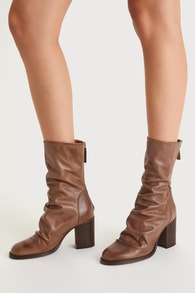 Elle Mushroom Brown Leather Mid-Calf Boots