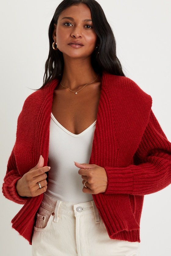 Lulus Impressive Comfort Red Open-front Knit Cardigan