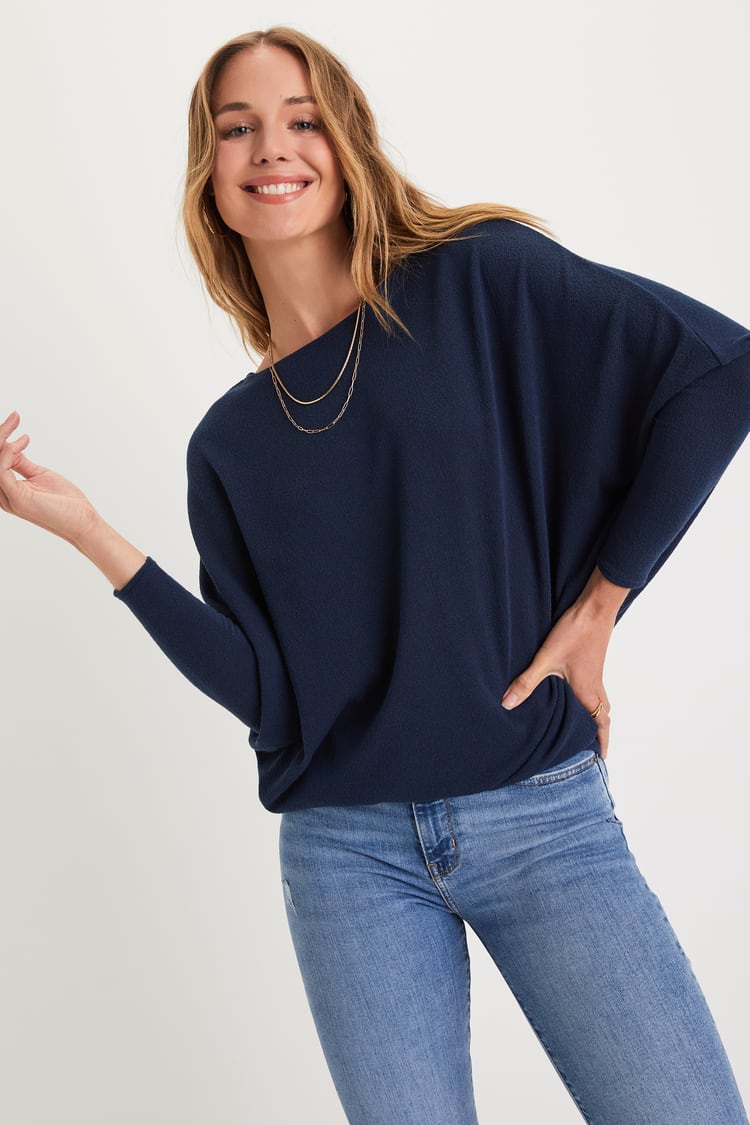 Cute Navy Top - Dolman Sleeve Top - Sweater Top - Dolman Sweater - Lulus