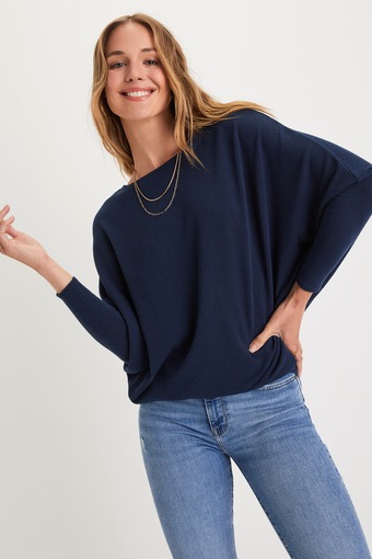 Verla Navy Blue Dolman Sleeve Sweater Top 5