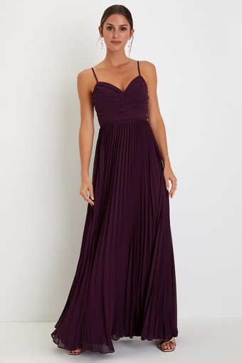 Sensational Charmer Purple Pleated Sleeveless Maxi Dress