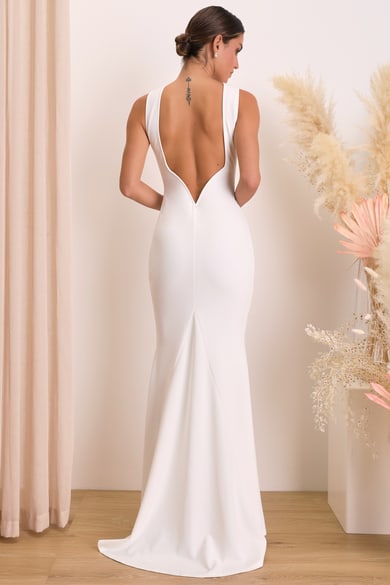 navy blue dress for baby girl Trumpet/Mermaid V Neck Chapel Train Stretch Crepe Wedding Dress S3029W -  Wedding Dresses main image 0