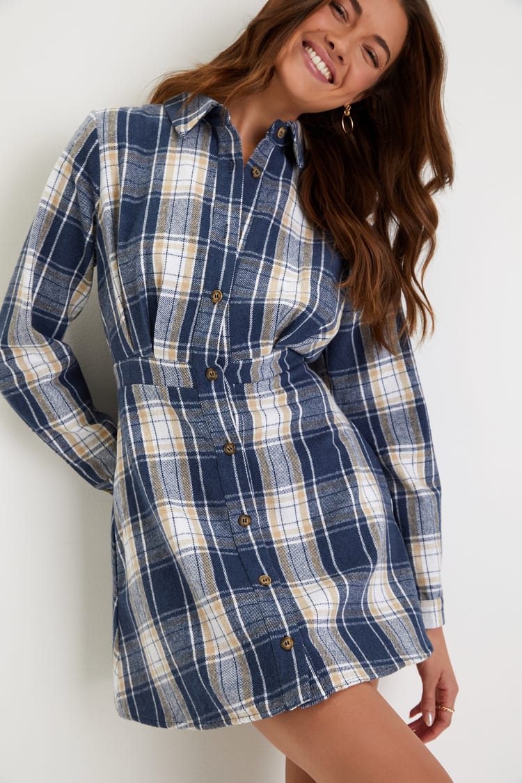 Blue Plaid Dress - Mini Dress With Pockets - Skater Mini Dress - Lulus Blue Plaid Dress - Mini Dress With Pockets - Skater Mini Dress - Lulus