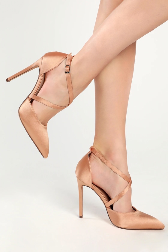 Freyana Rose Gold Satin Pointed-Toe Pumps 5