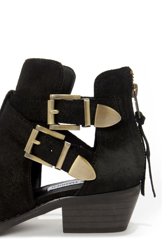 Steve Madden Cinch Black Suede Leather Cutout Ankle Boots