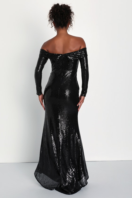 Party Icon Black Sequin Off-The-Shoulder Long Sleeve Maxi Dress 3