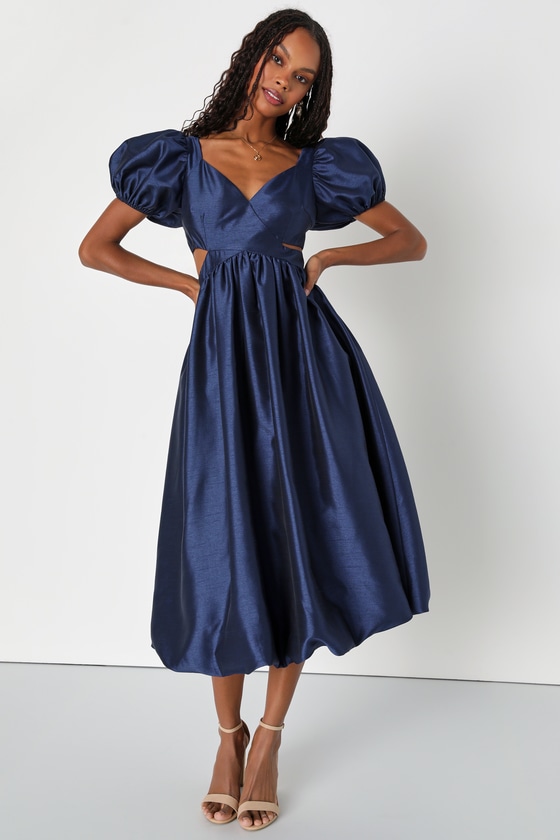 13080 Navy Blue Puff Sleeve Dress