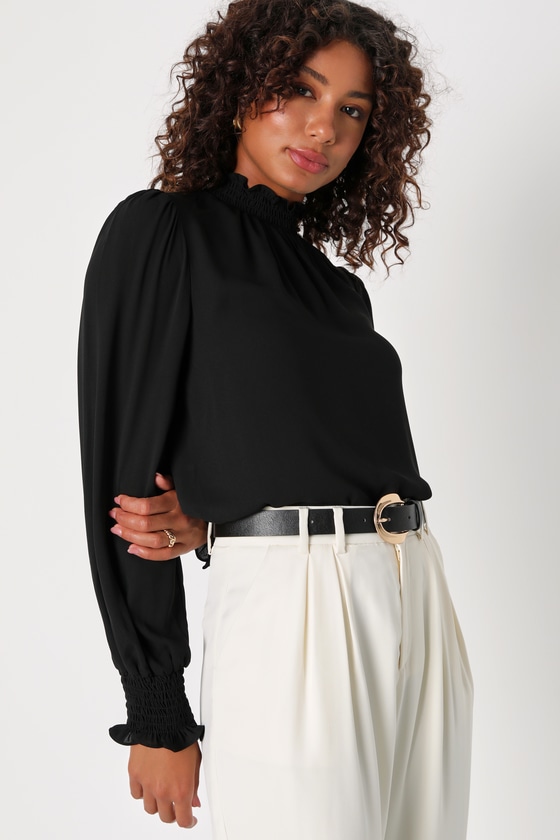 Artisan Printed Mock Neck Blouse with Smocked Detail main image 1