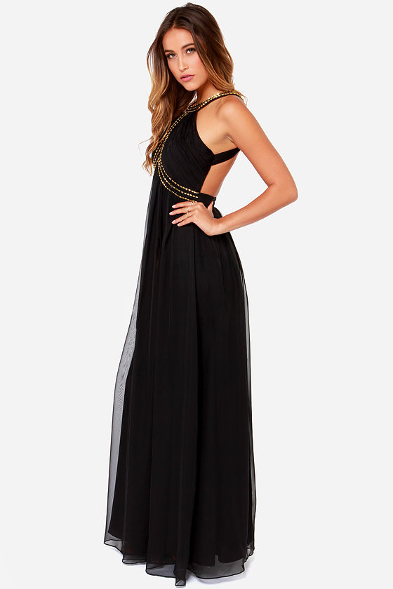 Lovely Black Dress - Gold Beaded Dress - Maxi Dress - $248.00