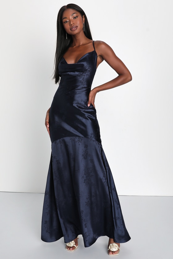 Sparking Jacquard Cowl Neck Long Dress