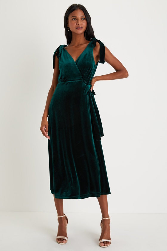 Emerald Green Dress - Tie-Strap Midi Dress - Midi Wrap Dress - Lulus