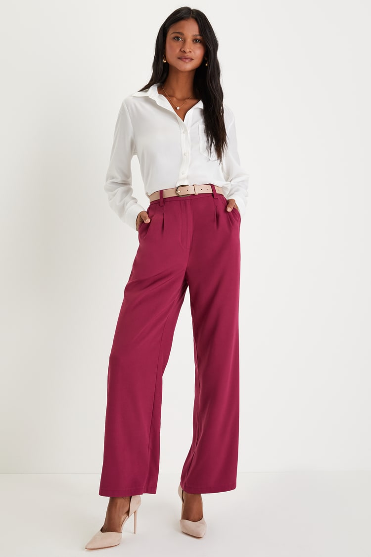 Upscale Energy Berry Pink High Rise Wide Leg Trouser Pants