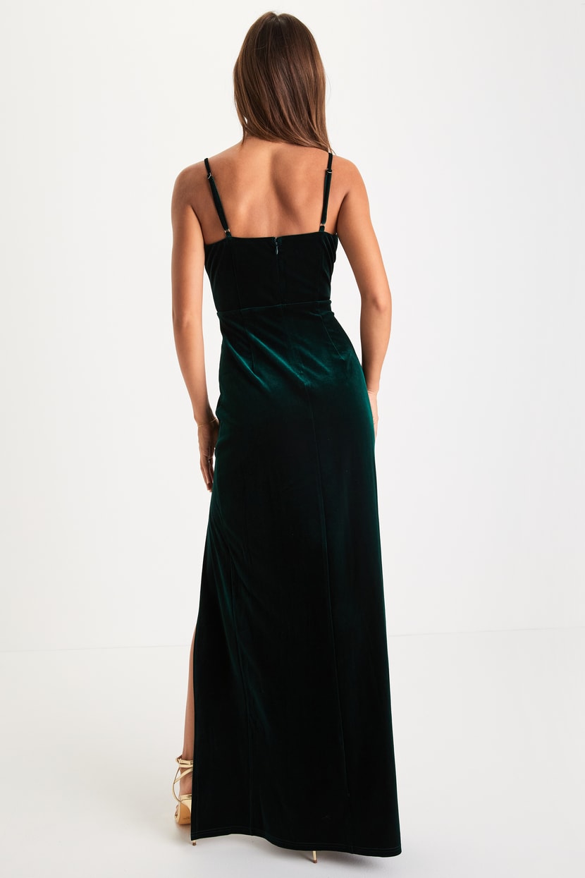 Graceful Glamour Emerald Green Velvet Surplice Maxi Dress