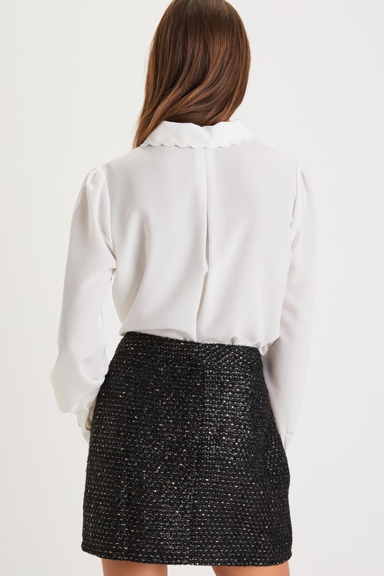 Posh Reputation Black Tweed Rhinestone Button-Front Mini Skirt - thumbnail 4