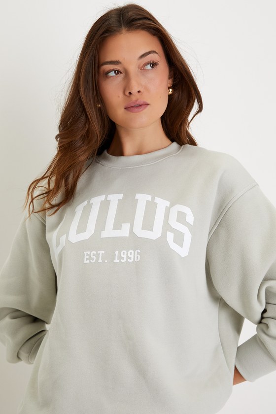 Lulus Anniversary Sage Green Crew Neck Graphic Pullover Sweatshirt