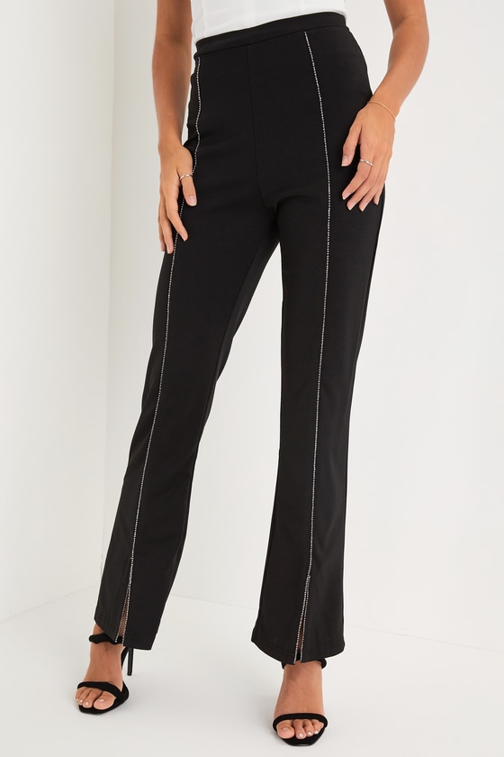 Black High-Waisted Pants - Rhinestone Pants - Front Slit Pants - Lulus