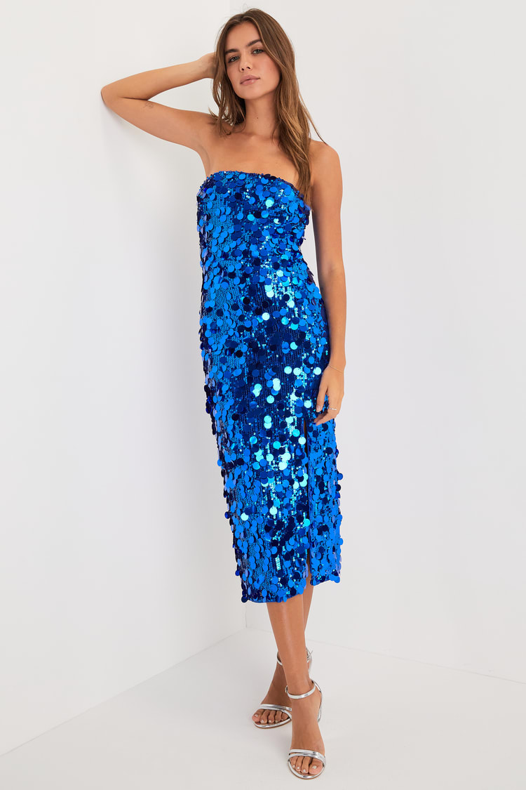 knee length dresses for ladies Blair Sequin Lace Midi Dress Blue — Midi Dresses